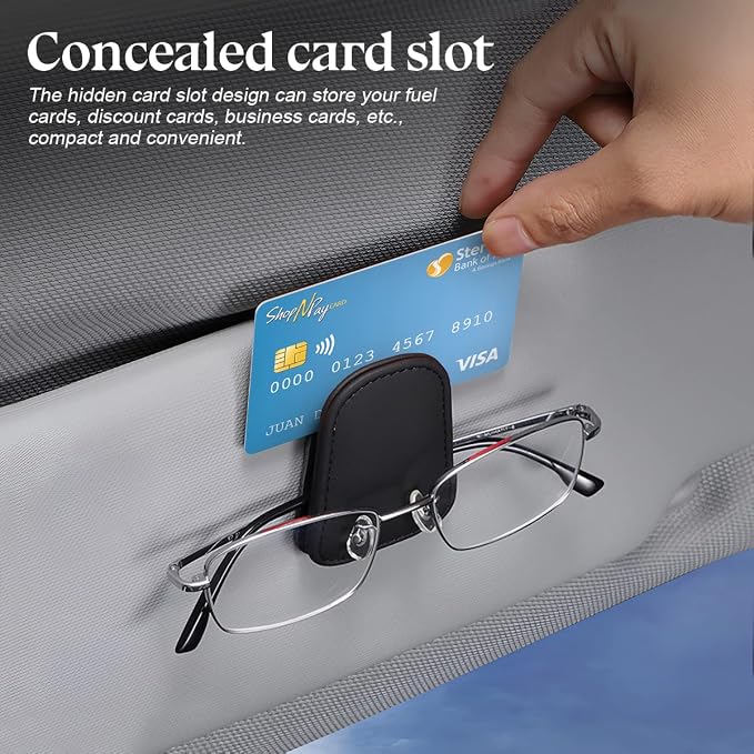 zipelo 2PCS Magnetic Leather Sun Visor Sunglasses Holders, Black/Green | one-hand access, soft contact surfaces, stores glasses and cards, lightweight compact form, car interior accessories - Image 4