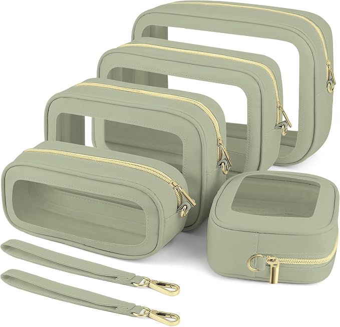 5PCS Clear Makeup Bags with Handles, TSA Approved Toiletry Bags, Diaper Bag Organizer Pouch, TPU Car Storage Organizer with Zippers, Waterproof Travel Organizer Bag for Women by Unknown