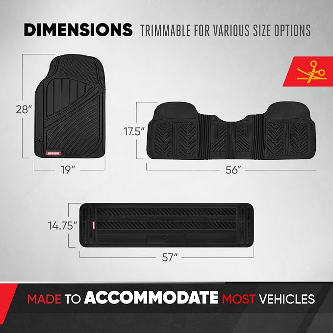 Motor Trend 3 Row Odorless Rubber Floor Mats & Liners for Car SUV Van, Durable Heavy Duty Polymerized Latex Full Interior Protection, Extra-High Ridgeline Design, Black, Model Number: MT-773-801-BK - Image 5