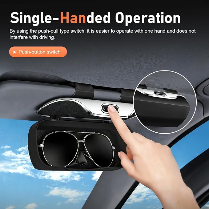 Car Visor Sunglass Holder, ABS Anti-scratch Eyeglasses Protection Case, Multi-function One-press Open Storage Box, Sun Visor Organizer Accessory for Most SUVs Sedans Trucks (Gray) - Image 4
