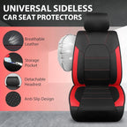 CAR PASS 5 Seats Leather Car Seat Covers, Sideless Car Seat Protectors with Storage Pocket, Water Resistance Seat Cover, Universal Fit Most Cars, SUVs, Trucks and Vans (Full Set,Black and Red) - Image 4