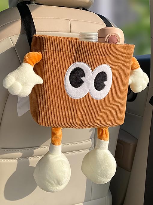 Car Cute 2 in 1 Trash Can with Tissue Holder Box Seat Back Bag Hanging Over the Seat Organizer Plush Cartoon Animal Storage Garbage,Brown by Unknown