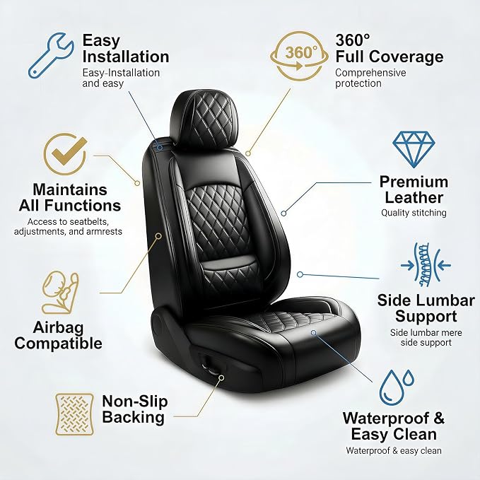 for Subaru Crosstrek 2016-2026 Car Seat Covers, Full Set, Black | Luxury Full Coverage Leather Seat Protectors, Waterproof Breathable, Non-Slip, Easy to Install, Airbag Compatible, All-Season - Image 8