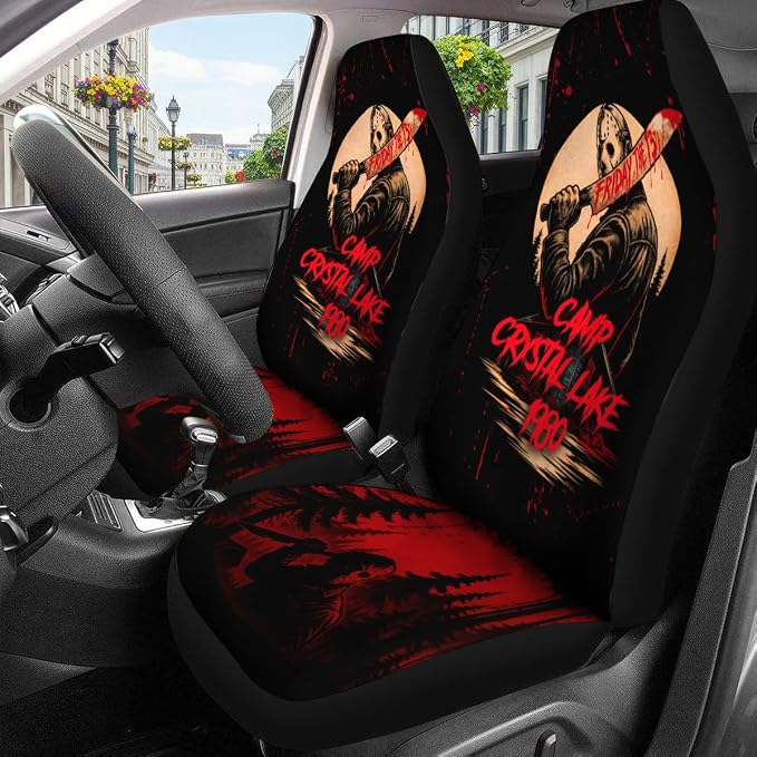 GENANY Vintage Horror Mask Car Seat Covers, 2-Piece Front Seat Set | 2-piece polyester front seat cover set, each 49.5 x 19.6 inches, with adjustable straps and hooks - Image 3