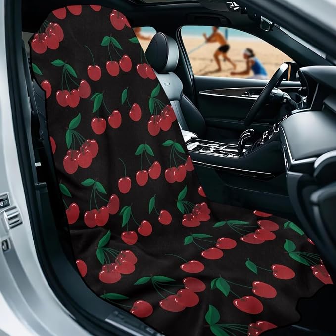 SEANATIVE Cherry Print Car Towel Front Seats Seat Covers, Washable Seat Protector, Fit Beach Swimming Outdoor Sports, Universal Fit Most Cars Trucks SUVS Car - Image 2