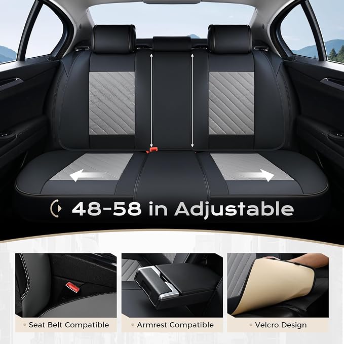 Coverado Car Seat Covers Full Set 5 pieces, Luxury Nappa Leather Seat Covers Universal Fit Waterproof Non-Slip Breathable Front & Back Automotive Seat Protectors for Cars, SUVs, Trucks - Image 6