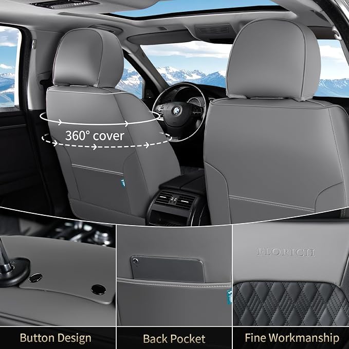 Seat Covers, Car Seat Covers Front Seats, Luxury Nappa Leather Seat Covers, Breathable and Waterproof Car Seat Protector 2 Seat, Automotive Seat Covers Universal for Most Cars-Gray&Black - Image 2