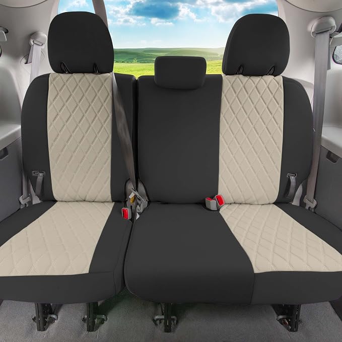 FH Group Custom Fit Car Seat Covers Specifically Made for 2011-2020 Toyota Sienna 7-8 Seater with Ultraflex Neoprene Water Resistant Automotive Seat Covers - 3rd Row Beige - Image 2