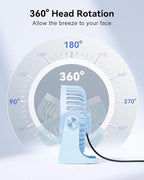 Edvision USB Desk Fan, 5 Inch Small Portable, 3 Speeds Powerful Wind Mini Personal Desktop Fan 360° Rotation Adjustable, Plug In USB Fan Quiet for Table Home Office Travel Car(Blue) - Image 3