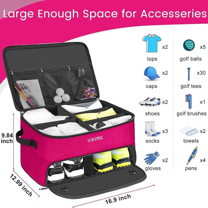 YOREPEK Golf Gifts for Men, 2 Layer Golf Trunk Organizer for 2 Pair Shoes | Waterproof Car Trunk Locker with Separate Ventilated Compartment for Balls, Tees, Clothes, Gloves, Birthday Gifts for Golfers - Image 6