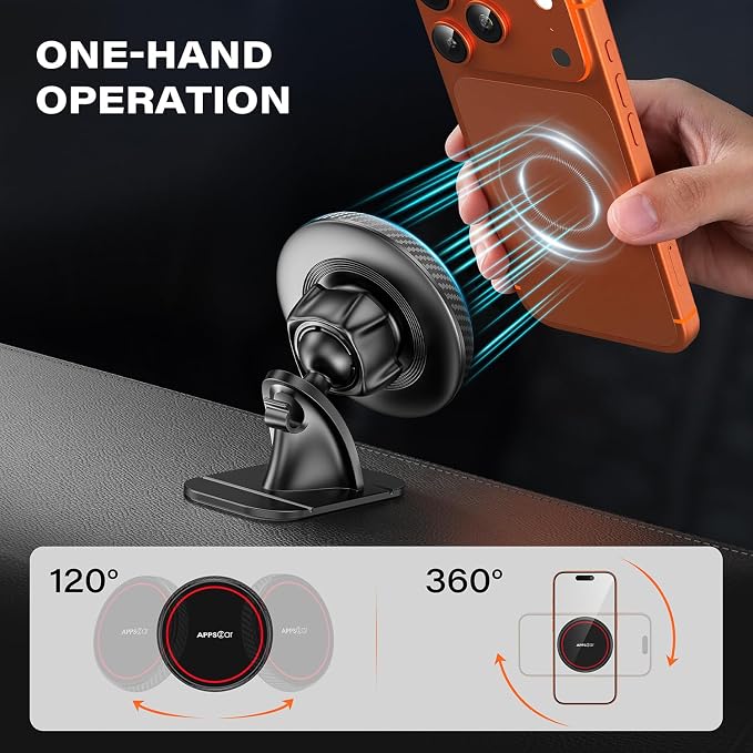 APPS2Car 2 Pack for Magsafe Car Mount, Dashboard Magnetic Car Phone Holder | Powerful Magnetic Hold, Includes metal rings for non-MagSafe phones, One-Hand Operation, 3M VHB Adhesive, 360° Rotation - Image 5