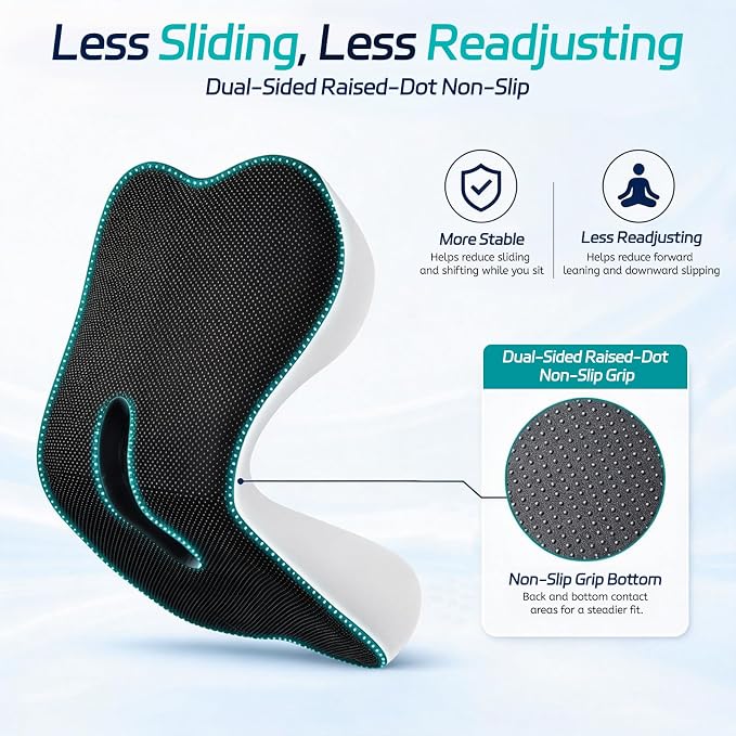 Back and Seat Cushion for Office, Back & Tailbone Pain Relief, Raised Cushion for Lumbar and Butt, Double-Sided Anti-Slip, Improves Sitting Posture, Ergonomic Memory Foam Lumbar Cushion - Image 5