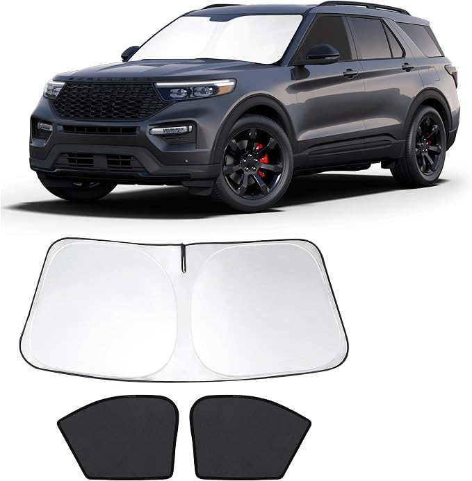 3PCS Car Window Shades Front Windshield Sun Shade Foldable Window Shade Custom Fit for 2020-2024 Fo-rd Explorer Accessories Car Shades for Front Windows Anti-UV Rays Block Heat by FannycCargoCover