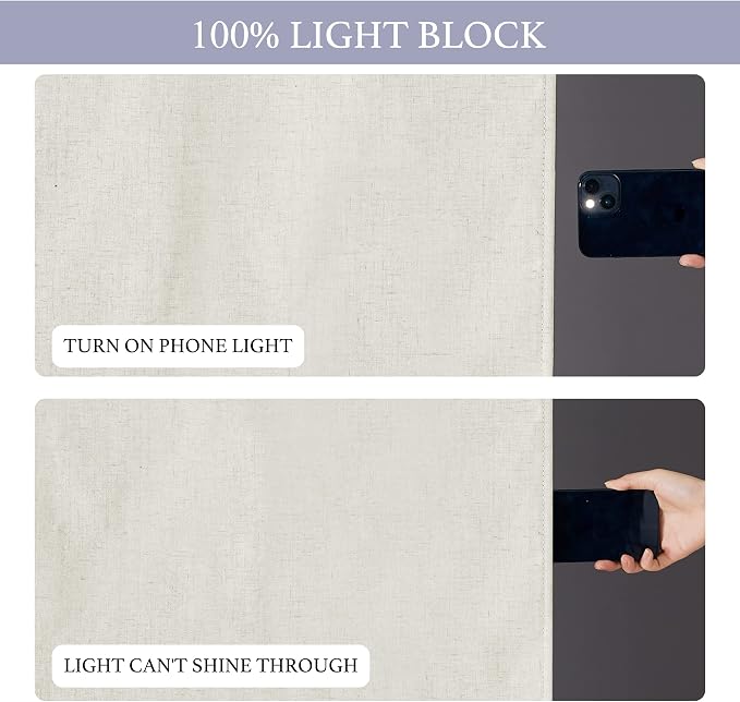 RYB HOME Natural Linen Textured French Door Window Curtains 100% Blackout | Self Adhesive, Thermal Insulated Privacy Energy Saving, Shades for Nursery Office Patio Glass Door, W34 x L40, 1 Panel - Image 4