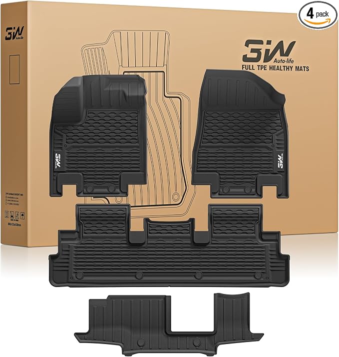 3W Floor Mats for Nissan Pathfinder 8seats 2022-2026,Infiniti QX60 7seats | Heavy Duty Mats, Non-Slip, Safety Comes First, All Weather, Waterproof Protection, TPE All Weather by 3W