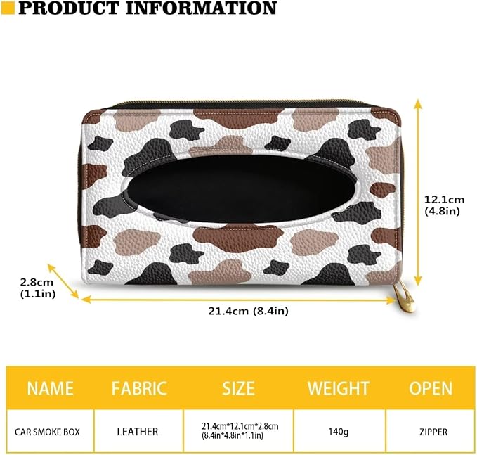 Biyejit Car Tissue Holder, Brown Black Cow PU Leather Tissue Holder, Durable Sun Visor Tissue Holder Napkin Holder, Car Backseat Tissue Case Dispenser, 1 Pack - Image 6
