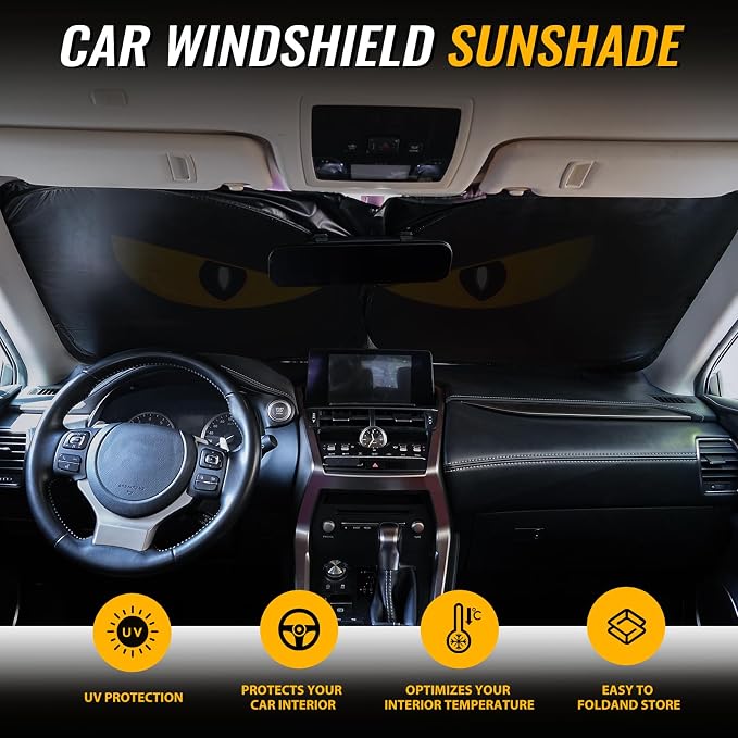 Car Windshield Sun Shade, Foldable Reflective UV Front Sunshade | 57" x 31", Sun Visor Blocks UV Rays & Keep Cool for Cars Interior, Fits Sedans, SUVs & Trucks, Foldable & Easy Storage - Image 2