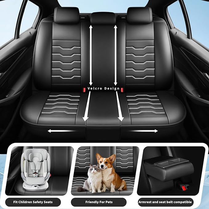 Fit Altima Car Seat Covers for Nissan Altima 2010-2025 2026- Full Set Premium Leather, Waterproof&Breathable, All-Weather Seat Cushion Protecto & Airbag Compatible,2 Front Seat White Line Black - Image 3