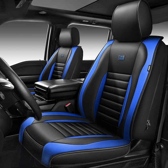CAR PASS Nappa Leather Car Seat Covers Full Set, Luxury Seat Protector for Cars, Waterproof Anti-Slip Seat Cushion Armrest Compatible Airbag Universal for Sedan SUV Pick-up Truck Auto, Black Blue - Image 8