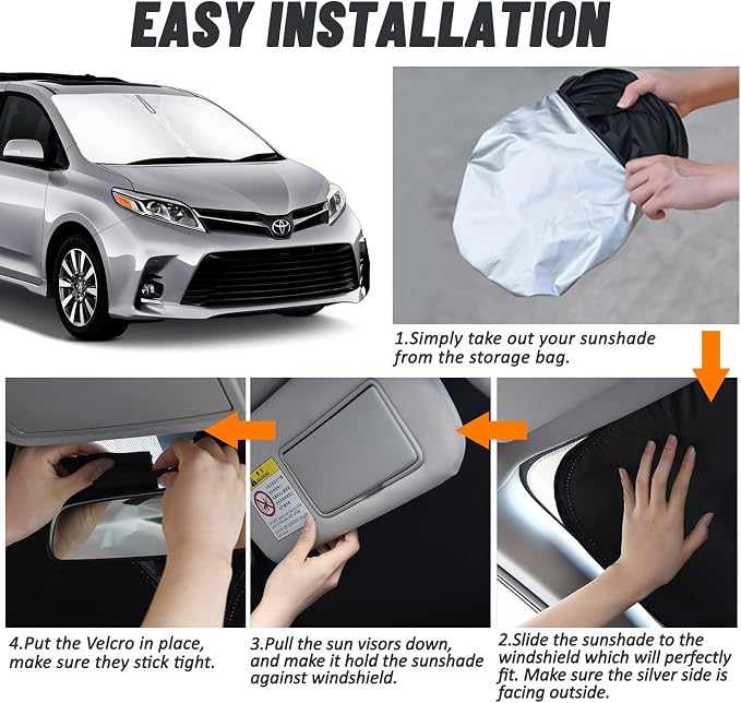 D-Lumina Windshield Sun Shade for 2011-2020 Toyo-ta Sienna Accessories, Front Window Sunshade Sun Visor Protector Block Heat UV Rays, Foldable 2 Layers 210T Material - Image 4