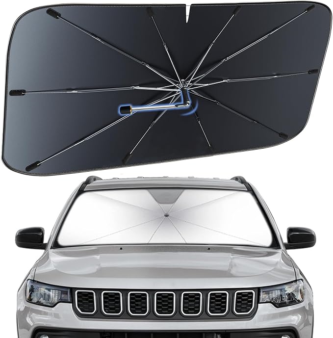 Windshield Sun Shade Umbrella for Jeep Compass 2017-2026 Front Window | Heat-Reflective Window Shade, Umbrella Sunshade Cover Blocks Heat, Protects Interior, Vehicle-Specific Precision Fit by Fshaanys