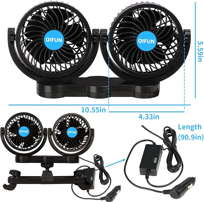 QIFUN 12V Car Fan, Portable Car Fan Cool Gadgets for Rear Seat Passenger, 4'' Headrest 360° Rotatable Backseat Car Cooling with Stepless Speed Regulation for Vehicles, SUV, RV, Boat - Image 6