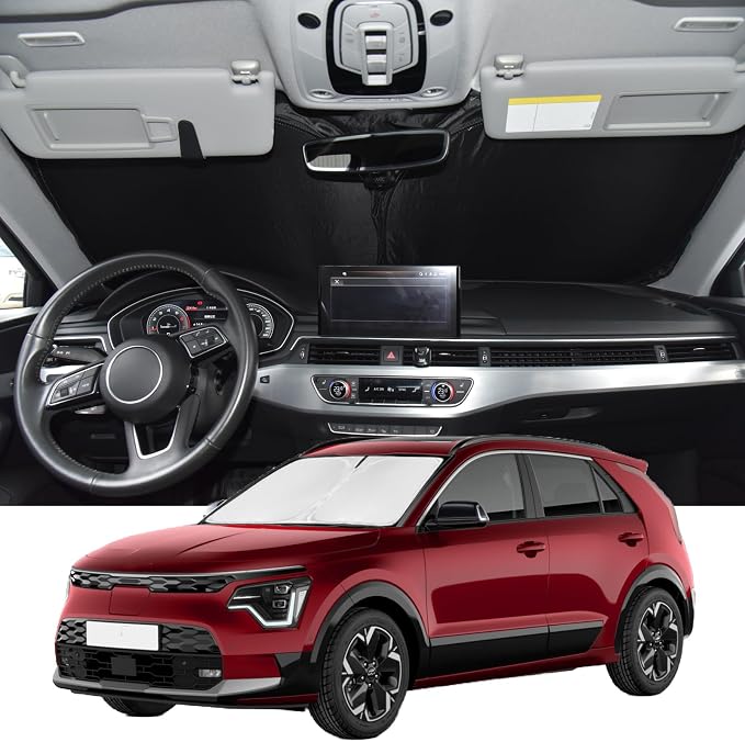 Windshield Sunshade for Kia NIRO 2017-2022 Sun Shade Car Windshield | Upgrade 4 Layers Blocks UV Rays Custom Fit EV9 Car Window Shades Front Windshield Sun Visor Keep Cool Foldable by ZOIBVCARSUNSHADE