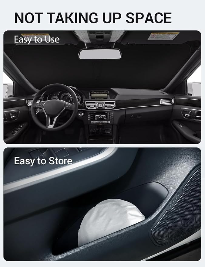 Proadsy Custom Fit 2010-2016 Benz E Class Windshield Sun Shade, Blocks Heat | 240T Heat Shield, Drops Temp 54°F, Blocks 99% UV, Prevents Dashboard Cracking, Summer Parking & Beach Trips, Easy Twist-Fold - Image 9