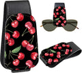 Leather Magnetic Sunglass Holder for Car Sun Visor, Cute Eyeglass Ticket Card Hanger Clip, Universal Auto Interior Accessories for SUV Pickup Truck, Cherry Pattern by Unknown