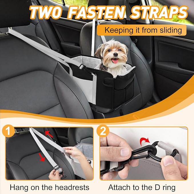 Portable Dog Car Seat for Small Dogs, Puppy Car Seat, Black&White | Booster Seat With Safety Leash & Adjustable Straps Keeps Small Dogs Secure. Removable Washable Cushion. Fits Most Cars. - Image 5