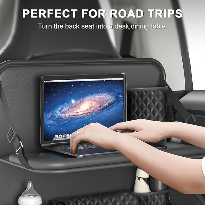 Universal Car Backseat Organizer with Tablet Holder & Foldable Tray - Heavy-Duty Kick Mats Seat Protector for Kids, Waterproof Multi-Pocket Storage for Road Trips, Cars, SUVs​ - Image 6