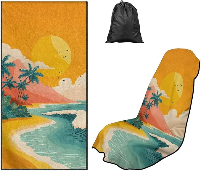 Sunset Palm Tree Car Towel Seat Cover Breathable Front Seat Towel Cover Removable Automotive Accessories Universal Fit for Car SUV Van by Aplkyhs