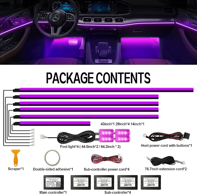 Acrylic Interior Car Lights, WEBUPAR Car Accessories 10 in 1 Car LED Strip Lights with APP Control, 175 inches 593 LEDs Fiber Optic Lights, RGB Neon Light Kits - Image 4
