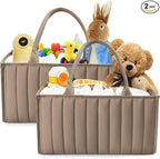 SWEET DOLPHIN 2-Pack Quilted Diaper Caddy Organizer – Premium Puffer Style Nursery Storage Bins – Water-Resistant & Wipeable Changing Table Organizer – Trendy Tote for Home & Car Travel - Mocha Brown by SWEET+DOLPHIN