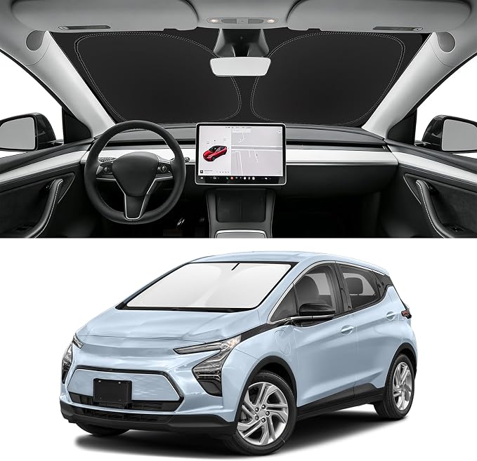 Custom Fit Windshield Sun Shade for Chevy Bolt EV 2017-2023 | Blocks UV Rays and Sun Heat, Helps Reduce Interior Temperature, Protects Dashboard from Fading, Folds Easily for Storage by SLOGENTO