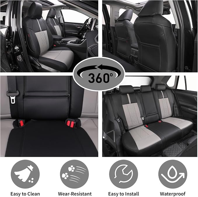 coverdream Full Set Leather Seat Covers for Toyota Corolla 2023-2026 LE Sedan(Not fit Hybrid),Airbag Compatible,Waterproof Car Seat Protector,Fit Like A Glove(Black & Gray-1) - Image 3