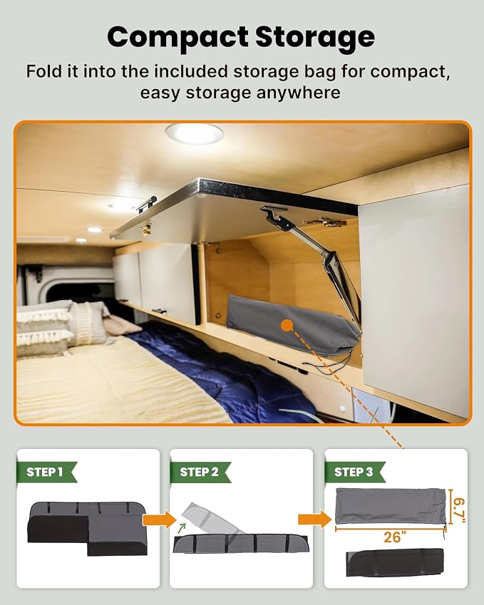 MELIPRON Driver Middle Window Cover Fit for Mercedes Sprinter 170"/170" ext | NCV3 & VS30 2007-2026, 2 Folding Ventilation Panels, Magnetic Insulated Blackout Privacy Shade for Campers & Van Lifers, Gray - Image 8