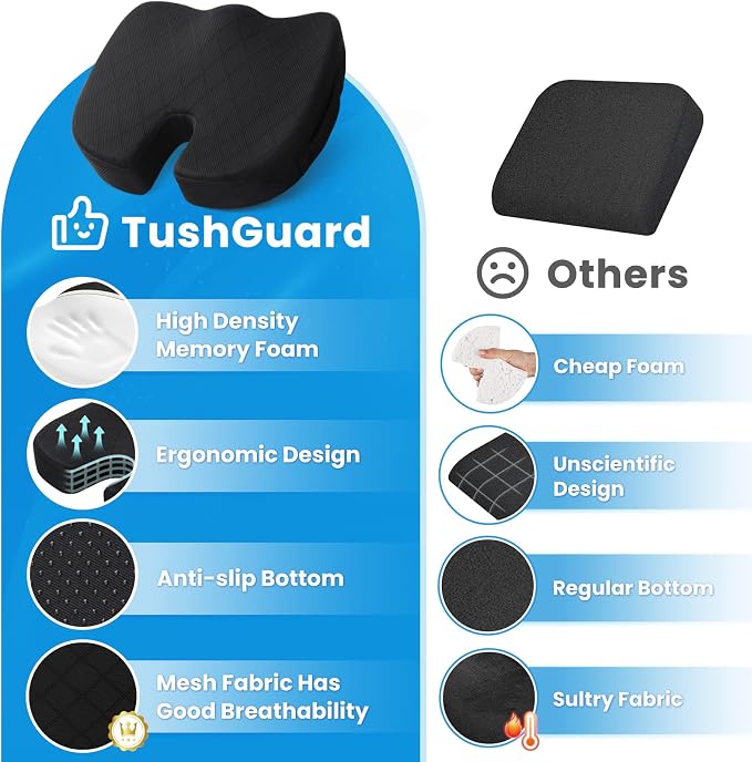 Seat Cushion, Office Chair Cushions, Car Seat Cushion, Non-Slip Sciatica & Back Coccyx Tailbone Pain Relief Chair Pad for Computer Desk, Wheelchair, Driving (Black, X-Large) (Pack of 2) - Image 6