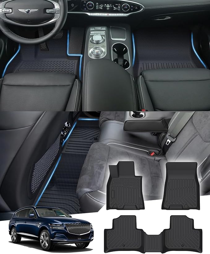 Sunsdrew Floor Mats for 2022-2025 2026 Genesis GV70 Accessories (Not for Electrified GV70), All Weather Car Mats Front Rear 2 Rows Floor Liners TPE Rubber Raised Edge by SUNSDREW