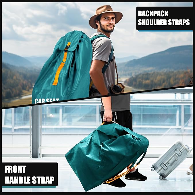 Car Seat Travel Bag for Airplane, Padded Strap Car Seat Bags for Air Travel | Large Car Seat Bags for Air Travel, Carseat Storage Bag Backpack for Airport, Carseat Cover Travel - Baby Travel Essential - Image 7