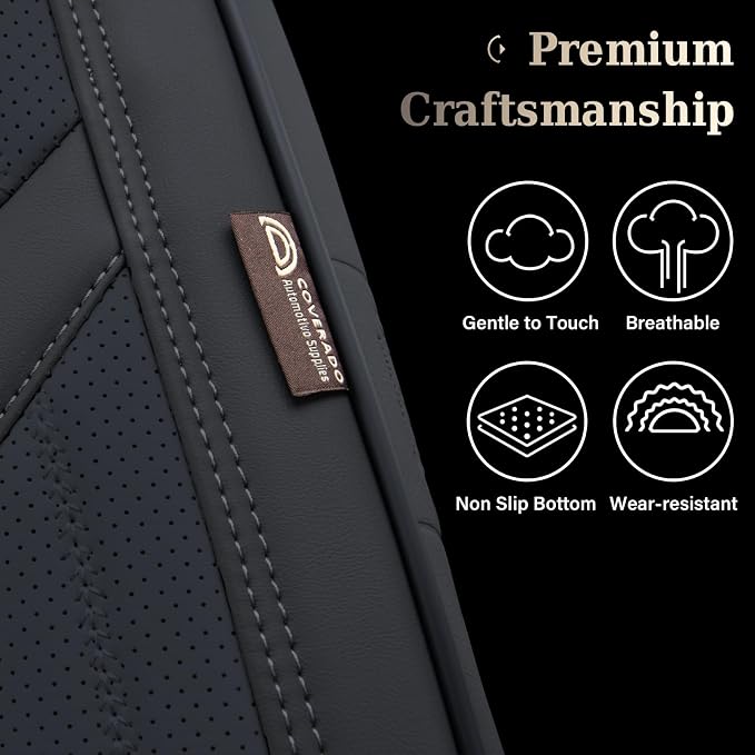 Coverado Leather Seat Covers for Cars, Car Seat Covers Full Set, Breathable Car Seat Protector with Lumbar Support, Black Seat Covers, Front and Back Waterproof Seat Cover Universal Fit for Most Cars - Image 6