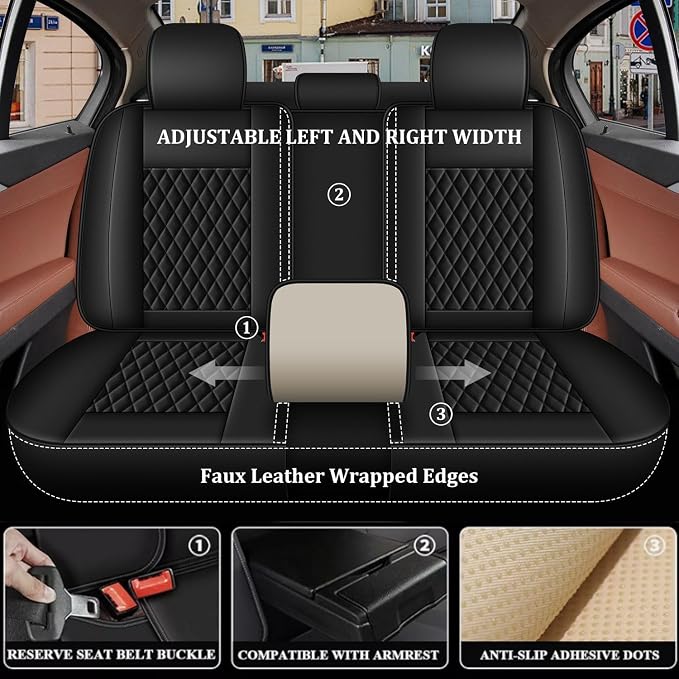 IKABEVEM Car Seat Covers Fit for Infiniti Q50 2014-2025 2026 Full Set | Waterproof Faux Leather, Airbag Compatible, Easy to Install & Wipe Car Seat Protector,5 Seats Covers Fit for Q50, Black - Image 2