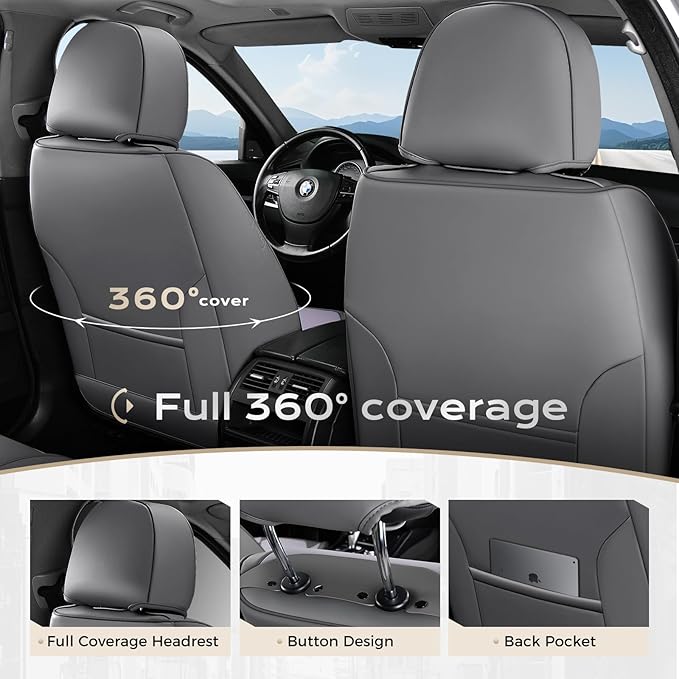 Coverado Car Seat Covers Front, Seat Covers for Cars, Waterproof 2-Pack Car Seat Cushions, Leather Carseat Seat Protectors, Universal Seat Covers Fit for Most Sedans SUV Pick-up Trucks(Gray&Purple) - Image 6