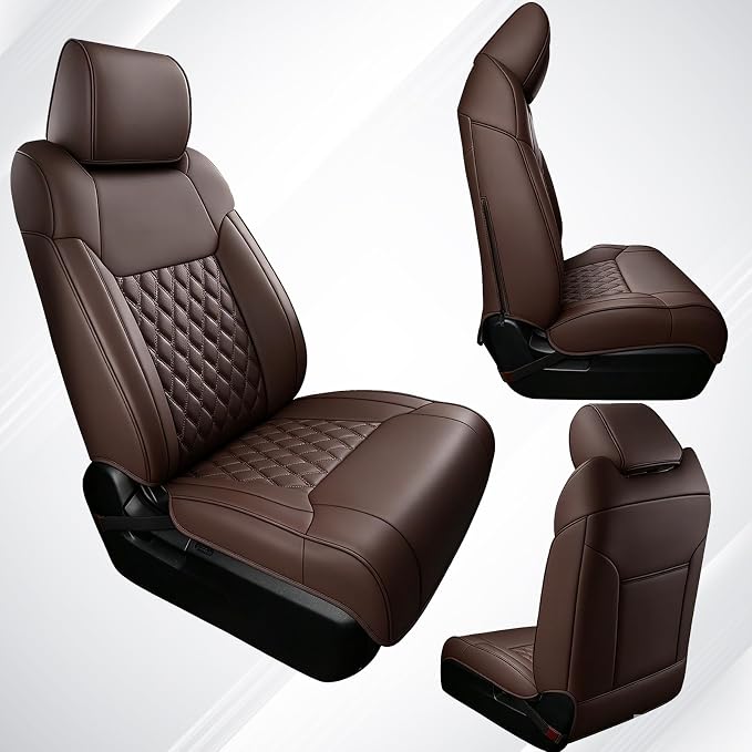 Huidasource Coffee Front Seat Covers Fit for Toyota Tacoma 2005-2015 All Cab Base Prerunner SR5 Limited TRD Sport Front Row, 360° Full-wrap Waterproof Nappa Leather Automotive Seat Cushion Cover - Image 9