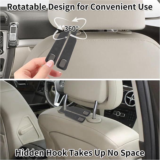 Suede Leather Headrest Hooks for Car, 2 Pack Double Seat Back Organizer Hooks for Purses & Bags, Heavy Duty Metal Car Purse Holder for Handbags, Grocery Bags, Universal Vehicle Storage Accessories - Image 4