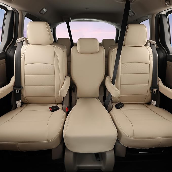 Full Set Car Seat Covers for Honda Odyssey 2011-2017,8-Seater,Faux Leather | for EX,EX-L,Touring Elite,Touring,2nd Row 40/20/40 Split Seat,Waterproof Seat Protector,Fit Like A Glove(Beige) - Image 7