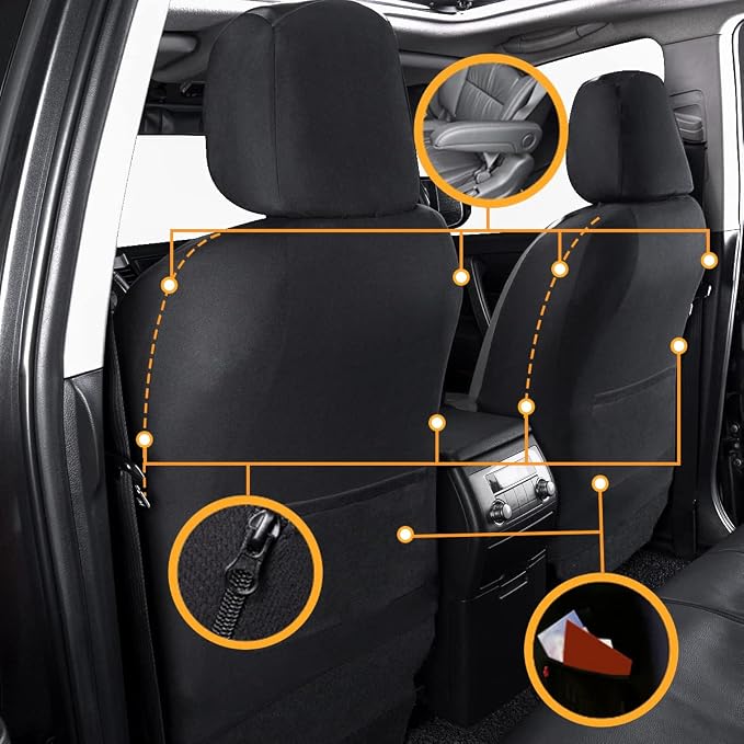 Flying Banner car seat Covers Protects Water Proof Faux Leather Carbon Fiber Front and Rear Bench (Black Gray, Full Set - 8PCS) - Image 4