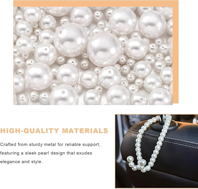 2PCS Elegant Pearl Car Seat Headrest Hook, Cute Pearl Car Seat Back Hook Storage Organizer, Exquisite Headrest Hanger Purse Holder Interior Decoration for Women Girls - Image 3