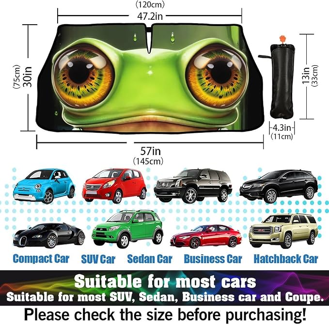 Socira Funny Frog Car Windshield Sunshade Umbrella Frog Eye Umbrella | Foldable Sun Shade Windshield Cover Sunshade Frog Car Accessories Blocks Uv Rays Keeps Cool (57" X 30") - Image 3