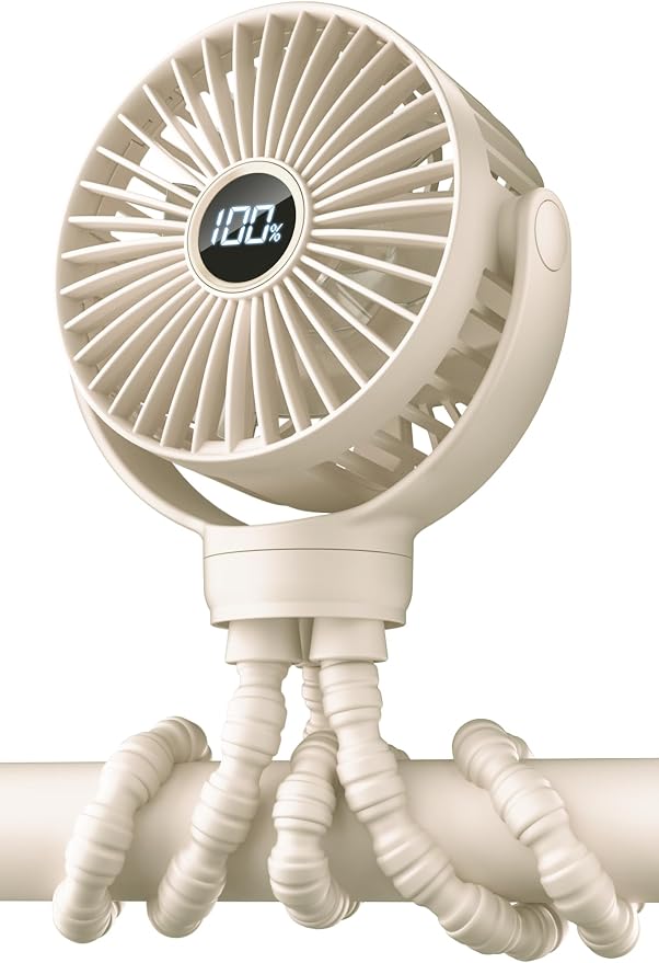 KIDEE Portable Stroller Fan, Mini Baby Fans Battery Operated, LED Display with 3 Speeds, Small Clip on Fan Desk Fans USB Rechargeable, Personal Handheld fans Fan for Travel Outdoor, Children Gifts by KIDEE